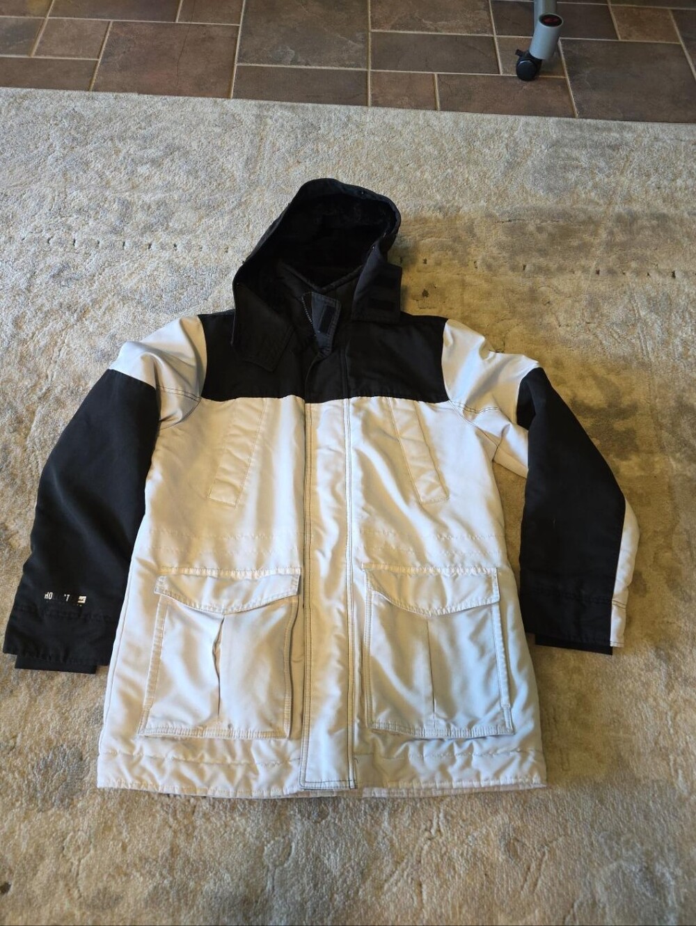 Hollister All Weather Parka Jacket L Black White Faux Fur Lined Hood Y2K